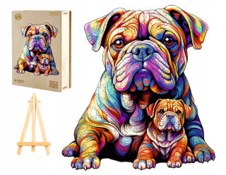 Pasjo24 puzzle drevené puzzle 240 dielikov VEĽKÉ DREVENÉ PUZZLE 300 KUSOV ANGLICKÝ BULLDOG V DREVENEJ KRABIČKE drevené puzzle K520